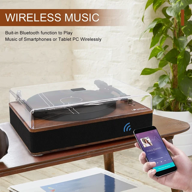 Alt view image 2 of 7 - Record Player Bluetooth Turntable with Built-in Speakers and USB Play&Recording Belt-Driven Vintage Vinyl Player with Pitch Control 3 Speed for Entertainment and Home DecorationMahogany Wood