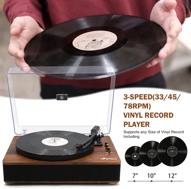 Alt view image 4 of 7 - Record Player Bluetooth Turntable with Built-in Speakers and USB Play&Recording Belt-Driven Vintage Vinyl Player with Pitch Control 3 Speed for Entertainment and Home DecorationMahogany Wood