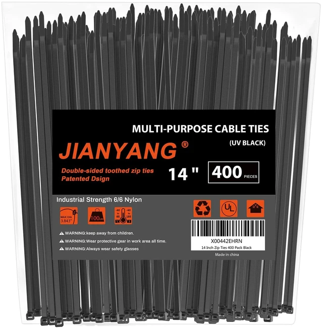 Main image of 14 Inch Zip Ties Double Sided Toothed (400 Pack),100 LBS Tensile Strength Heavy Duty Cable Wire Ties With Self-Locking Adjustable More Durable Nylon Tie Wraps for Indoor Outdoor