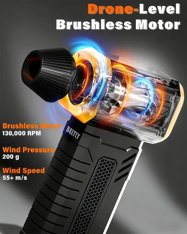 Alt view image 5 of 7 - FT08 Compressed Air Duster, 1-10 Stepless Speed Adjustable Powerful Electric Dust Blower with Display, 130000RPM Brushless Motor, Cordless Jet Fan for Keyboard PC Car Outdoor, Black