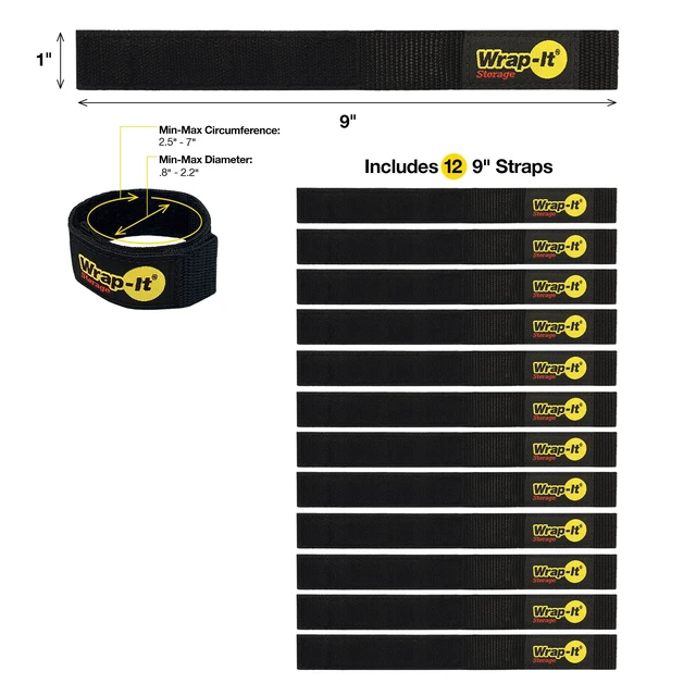 Alt view image 3 of 7 - Quick-Straps by 9 (12-Pack) Black Hook and Loop Straps for Hose and Cord Storage and Organization