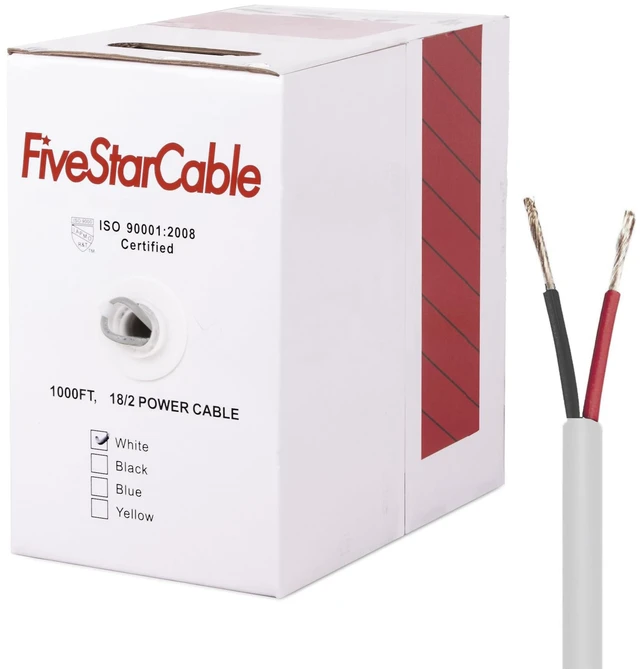 Main image of 18-2 Gauge Low Voltage Stranded Cable Wire - 1000 ft, 18 AWG, PVC Jacket - for Security Systems, Alarm, Audio, Control, Intercom, and Speaker Applications (White, 18-2)