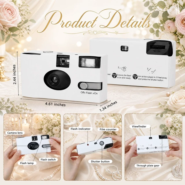 Alt view image 3 of 7 - 6 Pack Disposable Cameras Bulk for Wedding with Upgraded 35mm Film, White Single-Use Disposable Camera with Flash, ISO 400 17 Exposures for Outdoor Travel Gathering Anniversary Birthday