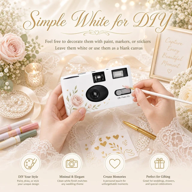 Alt view image 6 of 7 - 6 Pack Disposable Cameras Bulk for Wedding with Upgraded 35mm Film, White Single-Use Disposable Camera with Flash, ISO 400 17 Exposures for Outdoor Travel Gathering Anniversary Birthday
