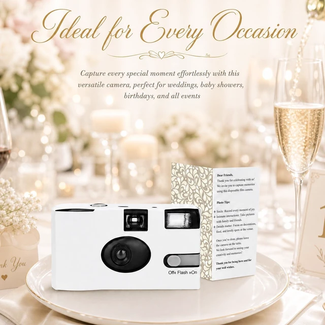 Alt view image 7 of 7 - 6 Pack Disposable Cameras Bulk for Wedding with Upgraded 35mm Film, White Single-Use Disposable Camera with Flash, ISO 400 17 Exposures for Outdoor Travel Gathering Anniversary Birthday