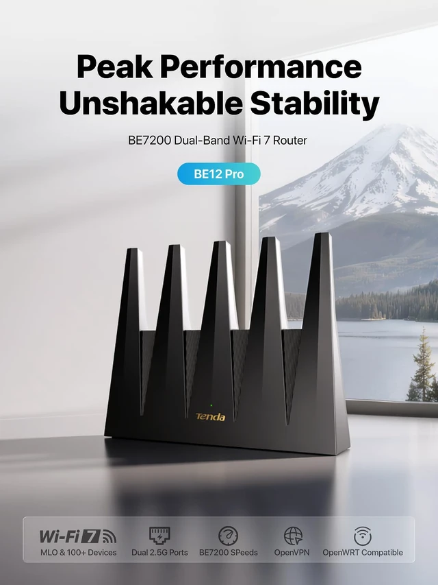 Alt view image 2 of 6 - Tenda WiFi 7 Router BE7200 Dual-Band High-Speed Wireless Internet Router with 2×2.5G Ports, Quad-Core CPU, MLO & VPN, Private IoT Network, Supports OpenWRT, Ideal for Home & Business Use (BE12Pro)