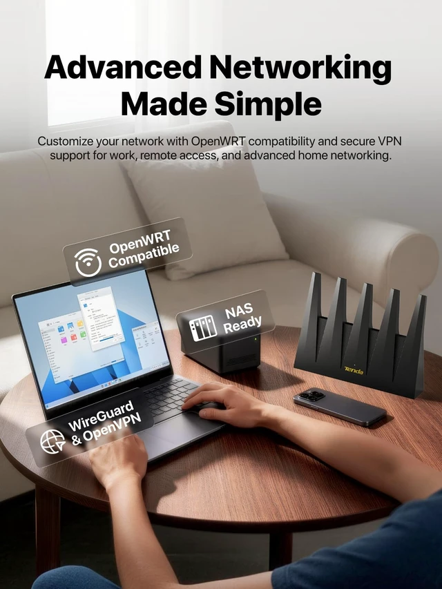 Alt view image 6 of 6 - Tenda WiFi 7 Router BE7200 Dual-Band High-Speed Wireless Internet Router with 2×2.5G Ports, Quad-Core CPU, MLO & VPN, Private IoT Network, Supports OpenWRT, Ideal for Home & Business Use (BE12Pro)