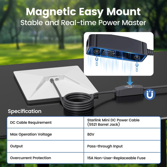 Alt view image 4 of 7 - 6.4FT Starlink Mini Cable, Waterproof Power Switch with DC Cable for Minis and Gen 3, 16AWG Extension Cable & Power Adapter with One-Touch Metal Button & Dual LEDs for RV