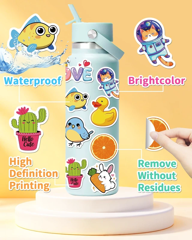 Alt view image 3 of 7 - 600 Pcs Stickers for Kids, Cute Kids Water Bottle Stickers, Waterproof Vinyl Sticker Pack, Party Favors Goodie Bags Stuffers Kid Classroom Prizes for Elementary Students