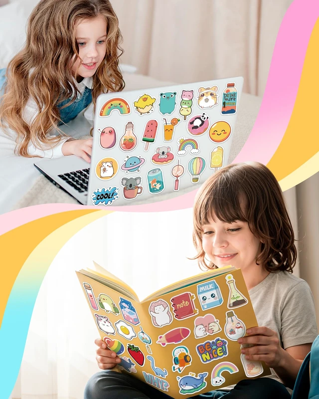 Alt view image 2 of 7 - 600 Pcs Stickers for Kids, Cute Kids Water Bottle Stickers, Waterproof Vinyl Sticker Pack, Party Favors Goodie Bags Stuffers Kid Classroom Prizes for Elementary Students