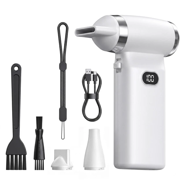 Main image of Electric Compressed Air Duster Cordless: 60 MPH High Wind Speed Mini White Air Blower for Electronics Portable Computer Cleaner Hand Keyboard Cleaning Powerful Duster for Car, Fans and Other Sences