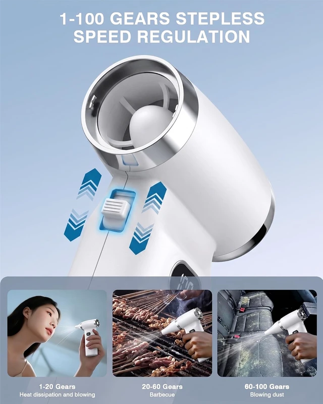 Alt view image 6 of 7 - Electric Compressed Air Duster Cordless: 60 MPH High Wind Speed Mini White Air Blower for Electronics Portable Computer Cleaner Hand Keyboard Cleaning Powerful Duster for Car, Fans and Other Sences