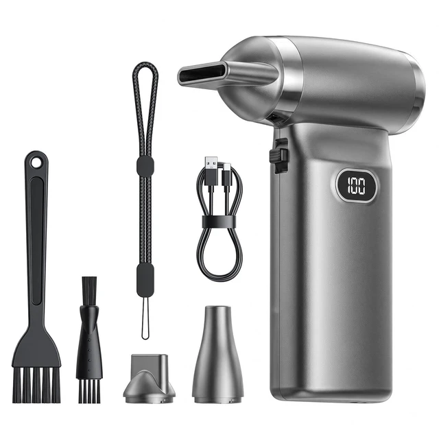 Main image of Electric Compressed Air Duster Cordless: 60 MPH High Wind Speed Mini Silvery Air Blower for Electronics Portable Computer Cleaner Hand Keyboard Cleaning Powerful Duster for Car Fans and Other Sences