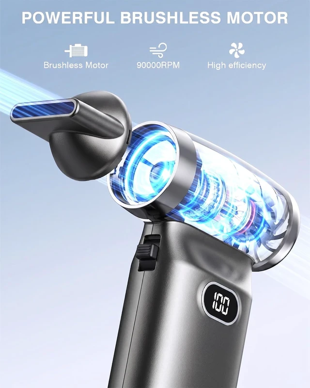 Alt view image 2 of 7 - Electric Compressed Air Duster Cordless: 60 MPH High Wind Speed Mini Silvery Air Blower for Electronics Portable Computer Cleaner Hand Keyboard Cleaning Powerful Duster for Car Fans and Other Sences