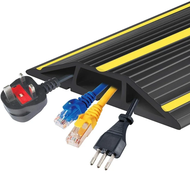 Main image of 20Ft Cord Covers for Wires on Floor, 3-Channel PVC Floor Cable Cover for Small to Medium Wires, Anti-Slip Base with Yellow Warning Stripes, Indoor Floor Cord Cover for Home Office Events