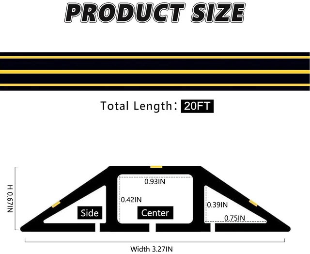 Alt view image 2 of 6 - 20Ft Cord Covers for Wires on Floor, 3-Channel PVC Floor Cable Cover for Small to Medium Wires, Anti-Slip Base with Yellow Warning Stripes, Indoor Floor Cord Cover for Home Office Events