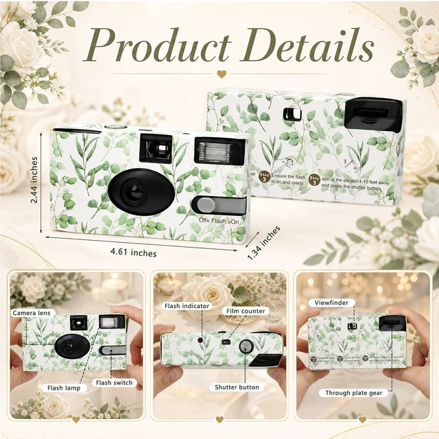 Alt view image 2 of 7 - 6 Pack Disposable Cameras Bulk for Wedding with Upgraded 35mm Film, Eucalyptus Single-Use Disposable Camera with Flash, ISO 400 17 Exposures for Outdoor Travel Gathering Anniversary Birthday