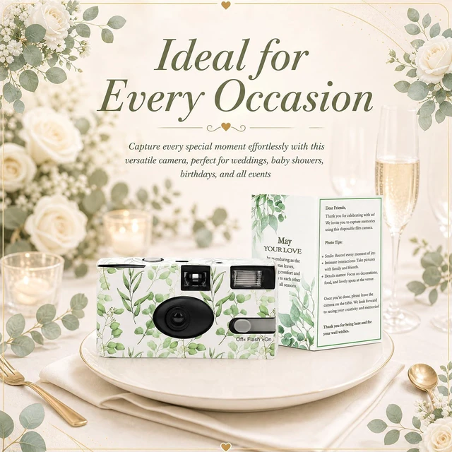 Alt view image 5 of 7 - 6 Pack Disposable Cameras Bulk for Wedding with Upgraded 35mm Film, Eucalyptus Single-Use Disposable Camera with Flash, ISO 400 17 Exposures for Outdoor Travel Gathering Anniversary Birthday