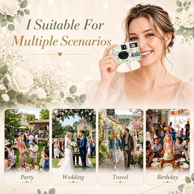 Alt view image 7 of 7 - 6 Pack Disposable Cameras Bulk for Wedding with Upgraded 35mm Film, Eucalyptus Single-Use Disposable Camera with Flash, ISO 400 17 Exposures for Outdoor Travel Gathering Anniversary Birthday