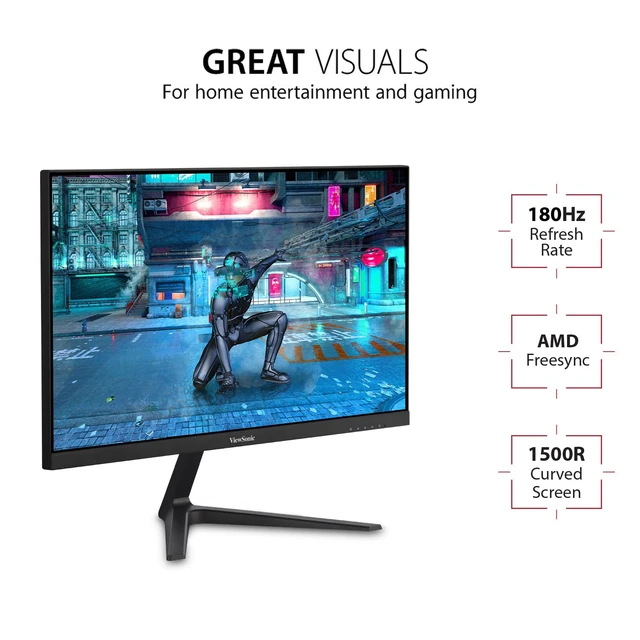 Alt view image 2 of 7 - VX2418C 24 Inch 1080p Curved Gaming Monitor, 180Hz, 1ms, HDMI Immersive 1500R Gameplay With AMD FreeSync Premium, DisplayPort, Low Input Lag, Dual 2W Speakers For PC Desk And Mac Setups