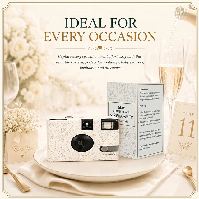 Alt view image 2 of 7 - 6 Pack Disposable Cameras Bulk for Wedding with Upgraded 35mm Film, Golden Rose Single-Use Disposable Camera with Flash, ISO 400 17 Exposures for Outdoor Travel Gathering Anniversary Birthday