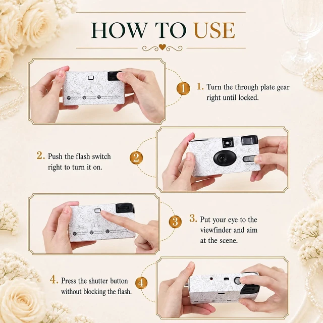 Alt view image 4 of 7 - 6 Pack Disposable Cameras Bulk for Wedding with Upgraded 35mm Film, Golden Rose Single-Use Disposable Camera with Flash, ISO 400 17 Exposures for Outdoor Travel Gathering Anniversary Birthday