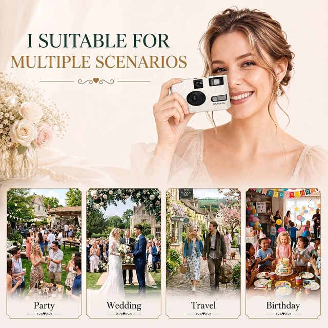 Alt view image 5 of 7 - 6 Pack Disposable Cameras Bulk for Wedding with Upgraded 35mm Film, Golden Rose Single-Use Disposable Camera with Flash, ISO 400 17 Exposures for Outdoor Travel Gathering Anniversary Birthday