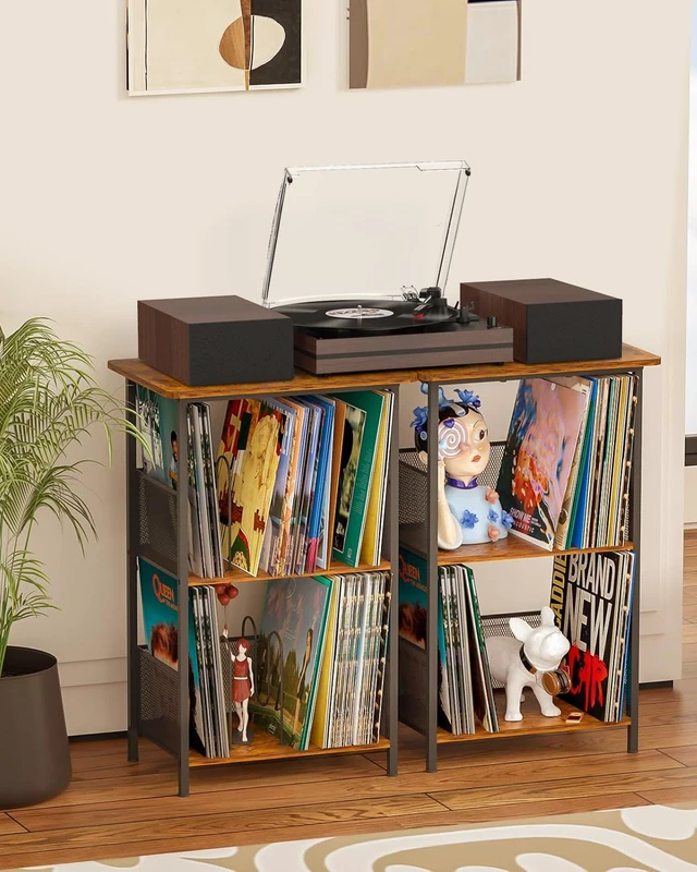 Alt view image 7 of 7 - ® Vintage Vinyl Record Player with 2 External Speakers,Wood Brown Belt-Drive Turntable,Dual Stereo Bookshelf Speakers,LP Players,3 Speed,BT Wireless Input,AUX,Headphone,Auto Stop,Retro Style