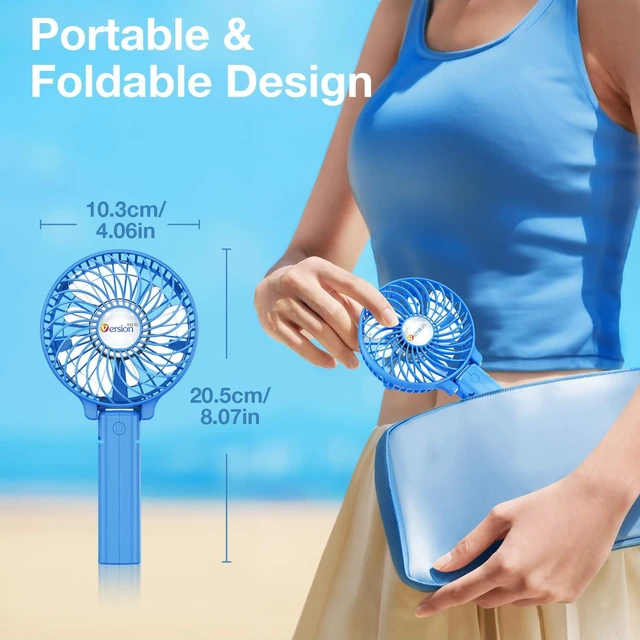 Alt view image 5 of 7 - Portable Handheld Fan, Powerful+Durable+180° Foldable, Mini Hand Fans with USB Rechargeable Battery Operated Cooling Accessories for Personal Use, Travel, Office Blue
