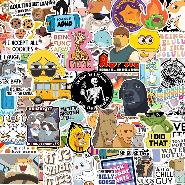 Main image of 412PCS Funny Holographic Stickers for Adults, Waterproof Vinyl Pack Sarcastic Relatable Meme Decals for Laptop, Water Bottle, Phone, Kindle, Journal, Scrapbooking, No Repeats