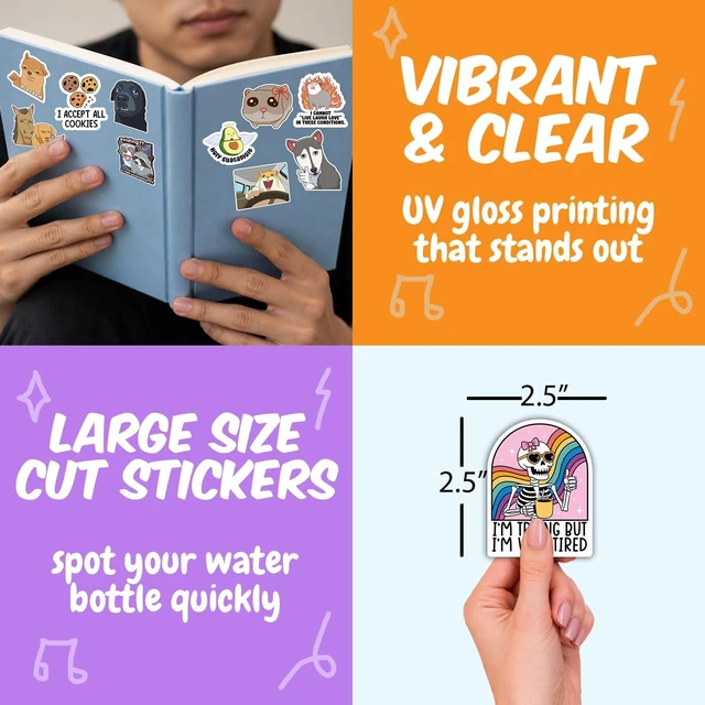 Alt view image 6 of 7 - 412PCS Funny Holographic Stickers for Adults, Waterproof Vinyl Pack Sarcastic Relatable Meme Decals for Laptop, Water Bottle, Phone, Kindle, Journal, Scrapbooking, No Repeats