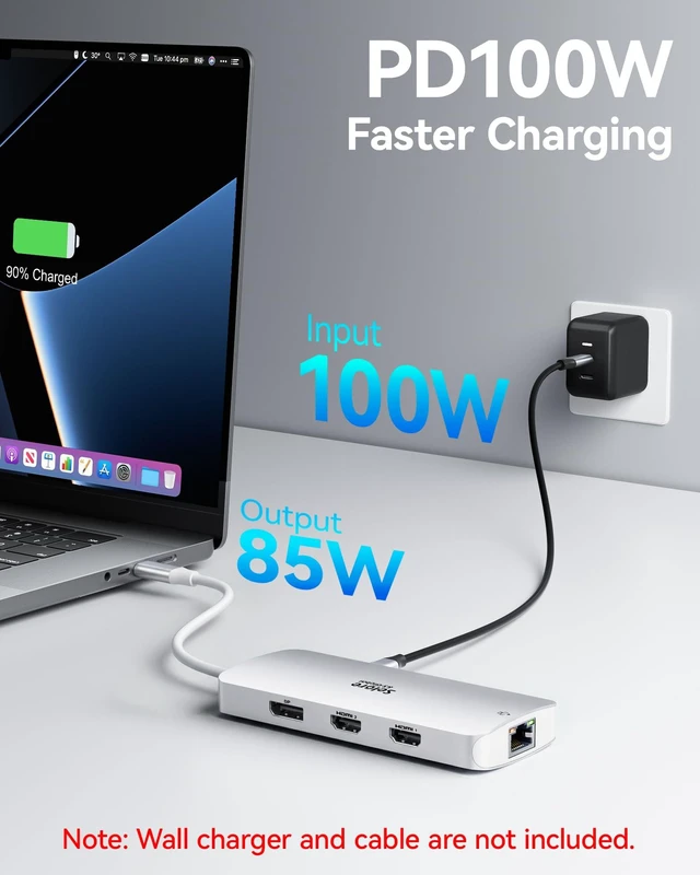 Alt view image 6 of 7 - USB C Docking Station Dual Monitor, Selore Docking Station 3 Monitors Triple 4K Display with 2 HDMI, DisplayPort, 1 Gbps Ethernet, 100W PD Charging, USB 3.0 Ports Adapter for Dell, HP, etc(Silver)