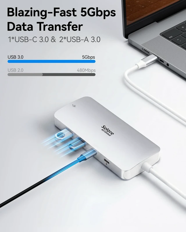 Alt view image 7 of 7 - USB C Docking Station Dual Monitor, Selore Docking Station 3 Monitors Triple 4K Display with 2 HDMI, DisplayPort, 1 Gbps Ethernet, 100W PD Charging, USB 3.0 Ports Adapter for Dell, HP, etc(Silver)