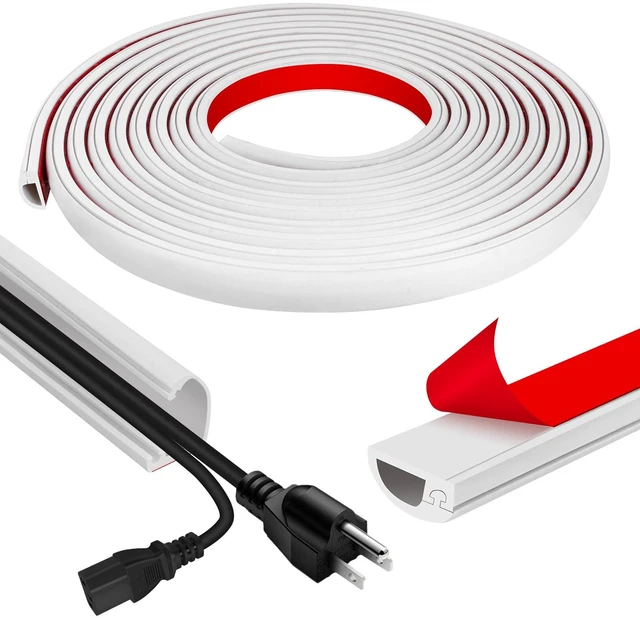 Main image of Cord Wall Cover, 236in Self-Adhesive Wire Covers for Cords on Wall, Extension Cable Hider for Floor, Mounted Tv, Home and Office Cavity 0.63" Wx0.31 H (White)
