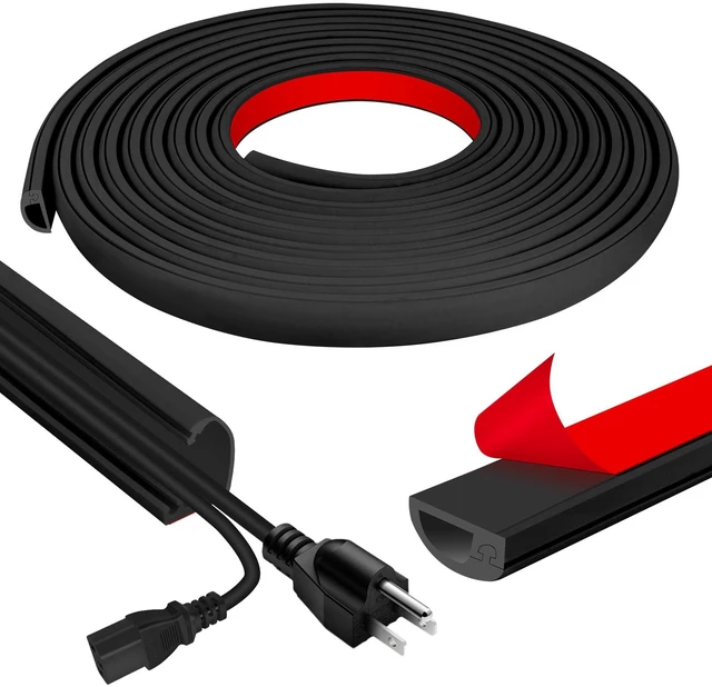 Main image of Cord Wall Cover, 236in Self-Adhesive Wire Covers for Cords on Wall, Extension Cable Hider for Floor, Mounted Tv, Home and Office Cavity 0.63" Wx0.31 H (Black)