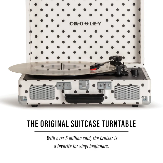 Alt view image 2 of 7 - CR8005F-WPK Cruiser Plus Record Player, White Polka Dot 3-Speed Turntable, Bluetooth In / Out, Built-in Stereo Speakers, Isolated Internal Speakers Minimize Vibration