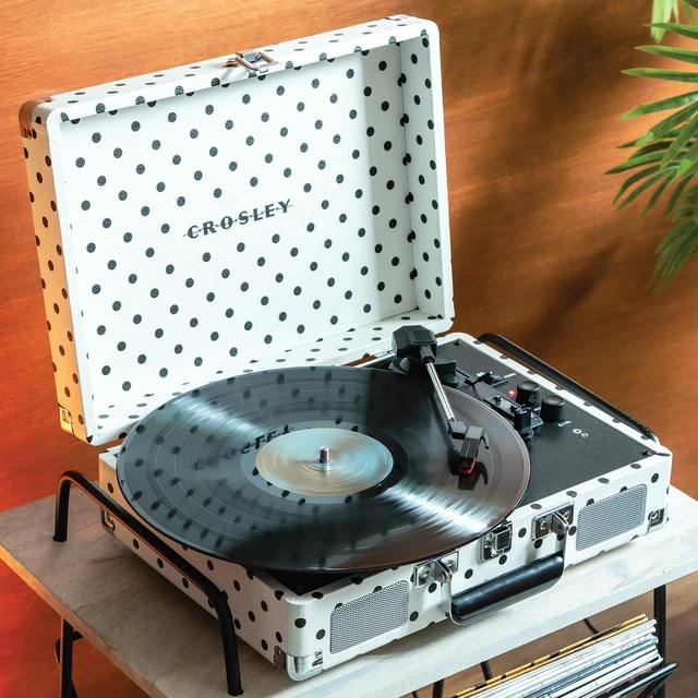 Alt view image 7 of 7 - CR8005F-WPK Cruiser Plus Record Player, White Polka Dot 3-Speed Turntable, Bluetooth In / Out, Built-in Stereo Speakers, Isolated Internal Speakers Minimize Vibration