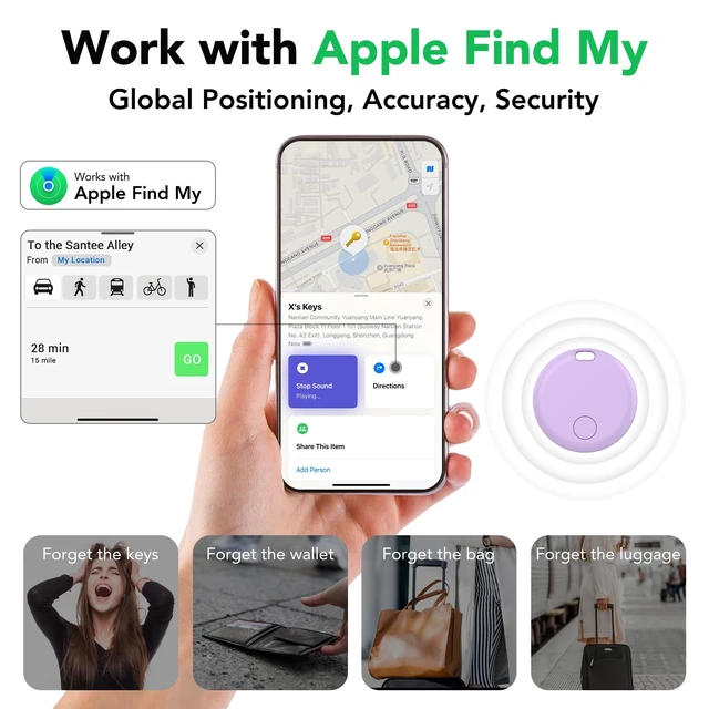 Alt view image 2 of 7 - Air Tracker Tags-4 Pack: Smart Bluetooth Tracker, Item Finder Works with Apple Find My (iOS Only) App, Trakcer Tag Locator for Keys, Luggage, Satchel, weTag mini. (Not for Android Devices)