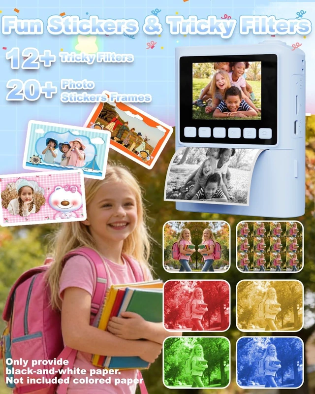Alt view image 5 of 6 - Instant Print Camera for Kids, 1080P Instant Digital Print Cameras for Toddler, Portable Toy for 4 5 6 7 8 9 10 Year Old Girl, Christmas Birthday Gifts for Girls Boys with SD Card Blue