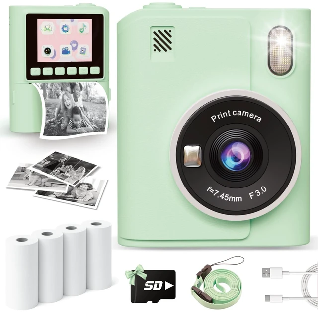 Main image of Instant Print Camera for Kids, 1080P Instant Digital Print Cameras for Toddler, Portable Toy for 4 5 6 7 8 9 10 Year Old Girl, Christmas Birthday Gifts for Girls Boys with SD Card Green