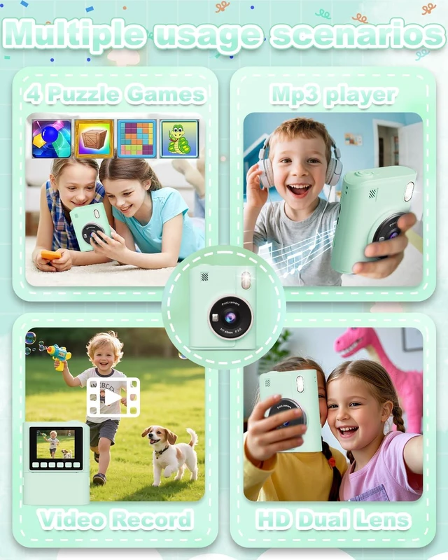 Alt view image 3 of 6 - Instant Print Camera for Kids, 1080P Instant Digital Print Cameras for Toddler, Portable Toy for 4 5 6 7 8 9 10 Year Old Girl, Christmas Birthday Gifts for Girls Boys with SD Card Green