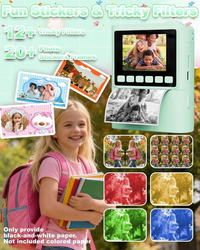 Alt view image 5 of 6 - Instant Print Camera for Kids, 1080P Instant Digital Print Cameras for Toddler, Portable Toy for 4 5 6 7 8 9 10 Year Old Girl, Christmas Birthday Gifts for Girls Boys with SD Card Green