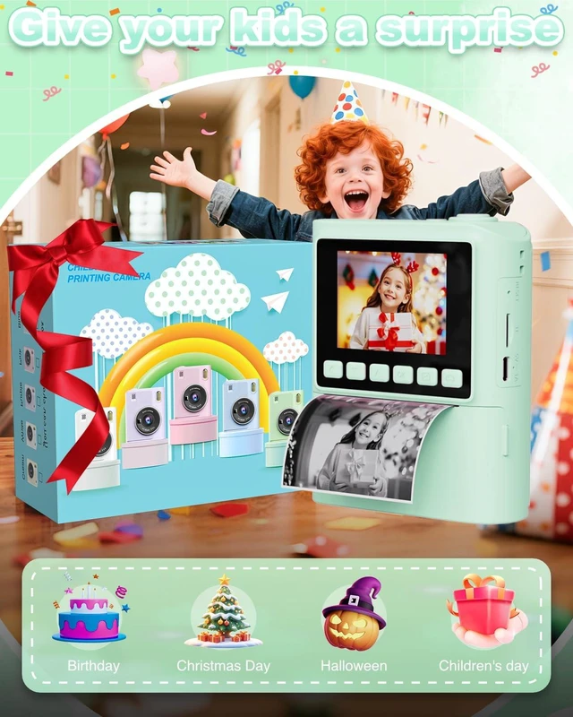 Alt view image 6 of 6 - Instant Print Camera for Kids, 1080P Instant Digital Print Cameras for Toddler, Portable Toy for 4 5 6 7 8 9 10 Year Old Girl, Christmas Birthday Gifts for Girls Boys with SD Card Green
