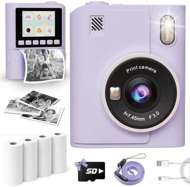 Main image of Instant Print Camera for Kids, Christmas Birthday Gifts for 4 5 6 7 8 9 10 Year Old Girls Boys, Portable Toy with 4 Rolls Printing Paper, Purple