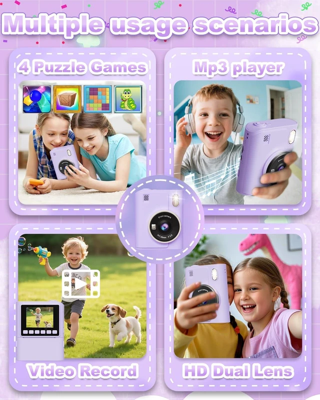 Alt view image 3 of 6 - Instant Print Camera for Kids, Christmas Birthday Gifts for 4 5 6 7 8 9 10 Year Old Girls Boys, Portable Toy with 4 Rolls Printing Paper, Purple