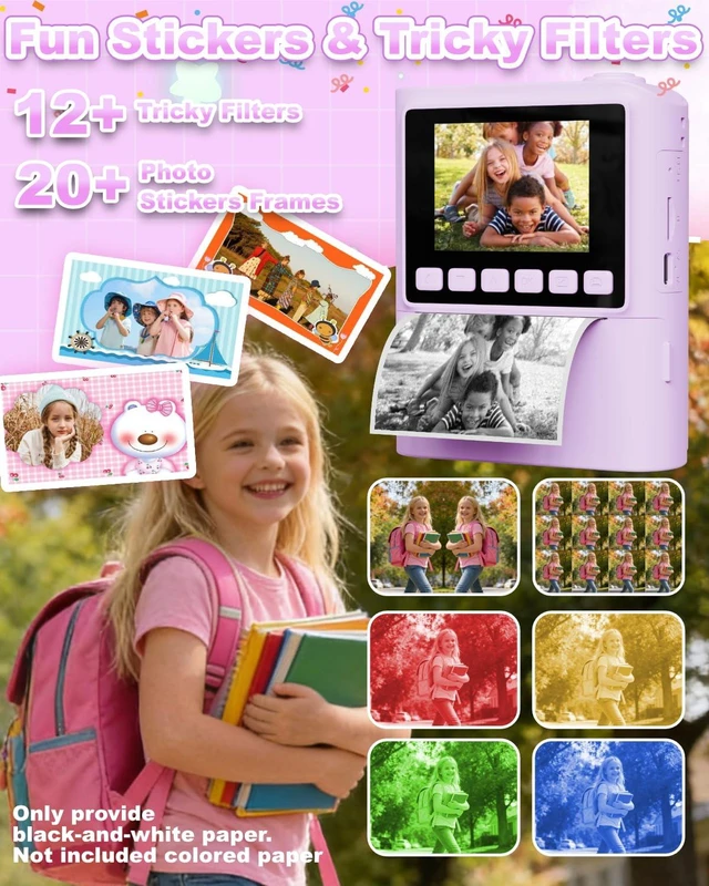 Alt view image 5 of 6 - Instant Print Camera for Kids, Christmas Birthday Gifts for 4 5 6 7 8 9 10 Year Old Girls Boys, Portable Toy with 4 Rolls Printing Paper, Purple