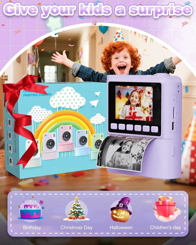 Alt view image 6 of 6 - Instant Print Camera for Kids, Christmas Birthday Gifts for 4 5 6 7 8 9 10 Year Old Girls Boys, Portable Toy with 4 Rolls Printing Paper, Purple