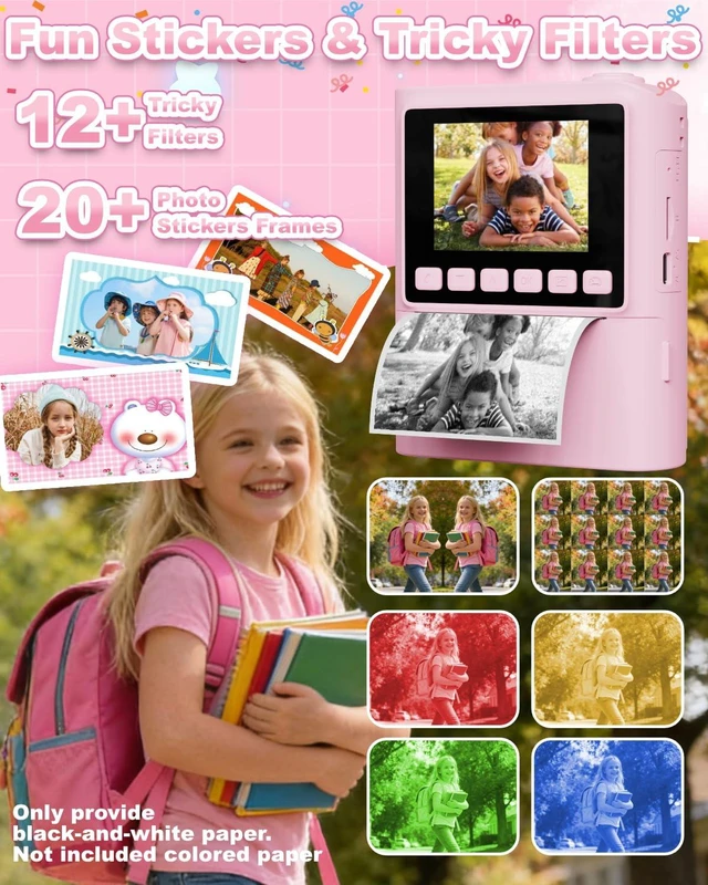 Alt view image 5 of 6 - Instant Print Camera for Kids, 1080P Instant Digital Print Cameras for Toddler, Portable Toy for 4 5 6 7 8 9 10 Year Old Girl, Christmas Birthday Gifts for Girls Boys with SD Card Pink