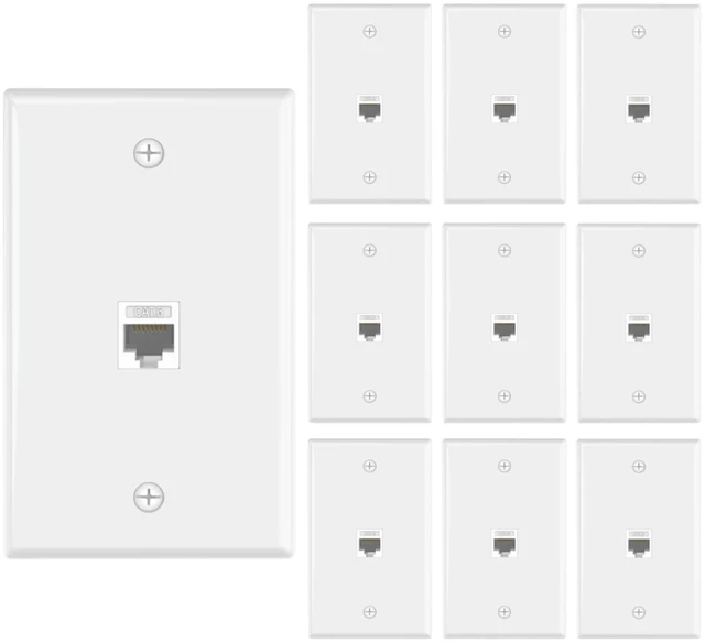 Main image of CAT6 Ethernet Wall Plate (UL Listed) White 10-Pack UL Listed for Safety, 1000Mbps Keystone Coupler Female to Female, PoE Support