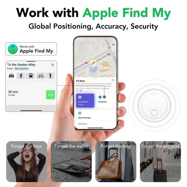 Alt view image 2 of 7 - Air Tracker Tags-4 Pack: Smart Bluetooth Tracker, Item Finder Works with Apple Find My (iOS Only) App, Trakcer Tag Locator for Keys, Luggage, Satchel, Backpack etc. (Not for Android Devices)